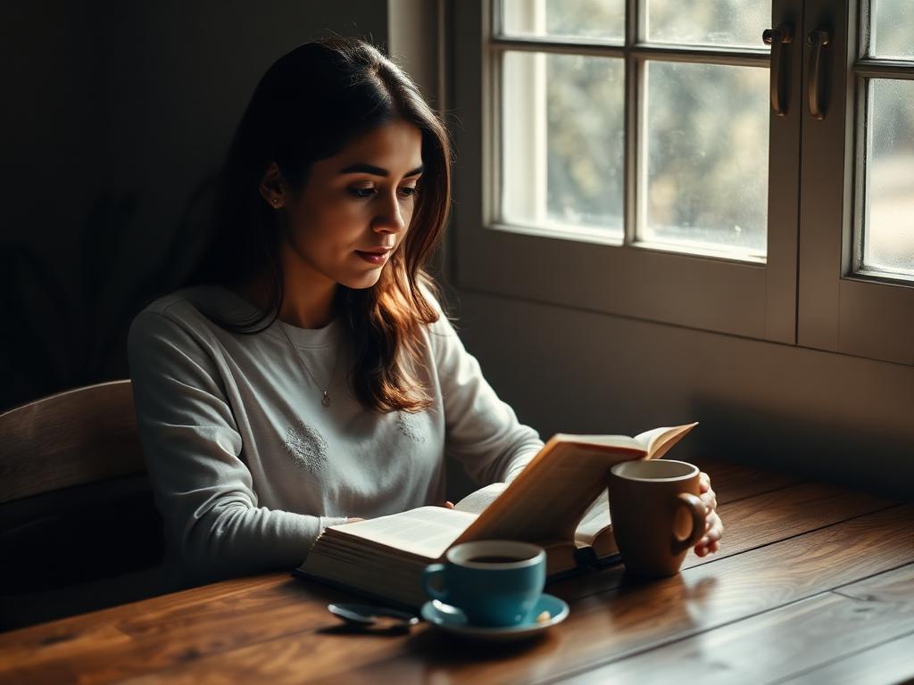 Nuevo creyente leyendo la Biblia durante su devocional diario